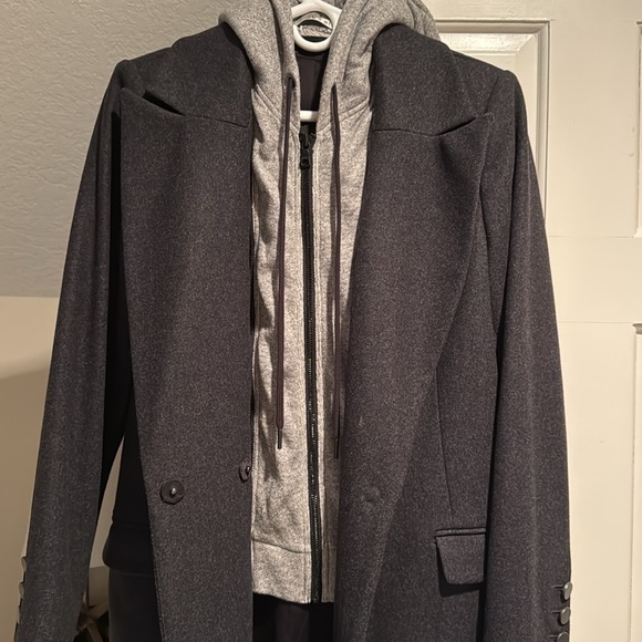 Alice & Olivia long coat, dark grey with zip-in grey hoodie. Excellent condition - Picture 3 of 8